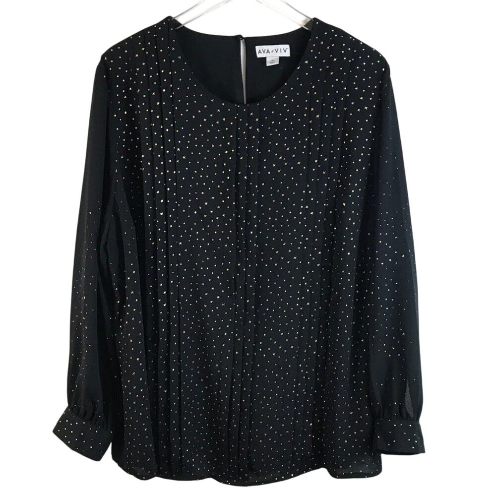 Ava &Viv Black & Gold Print Tunic Top Size 2X